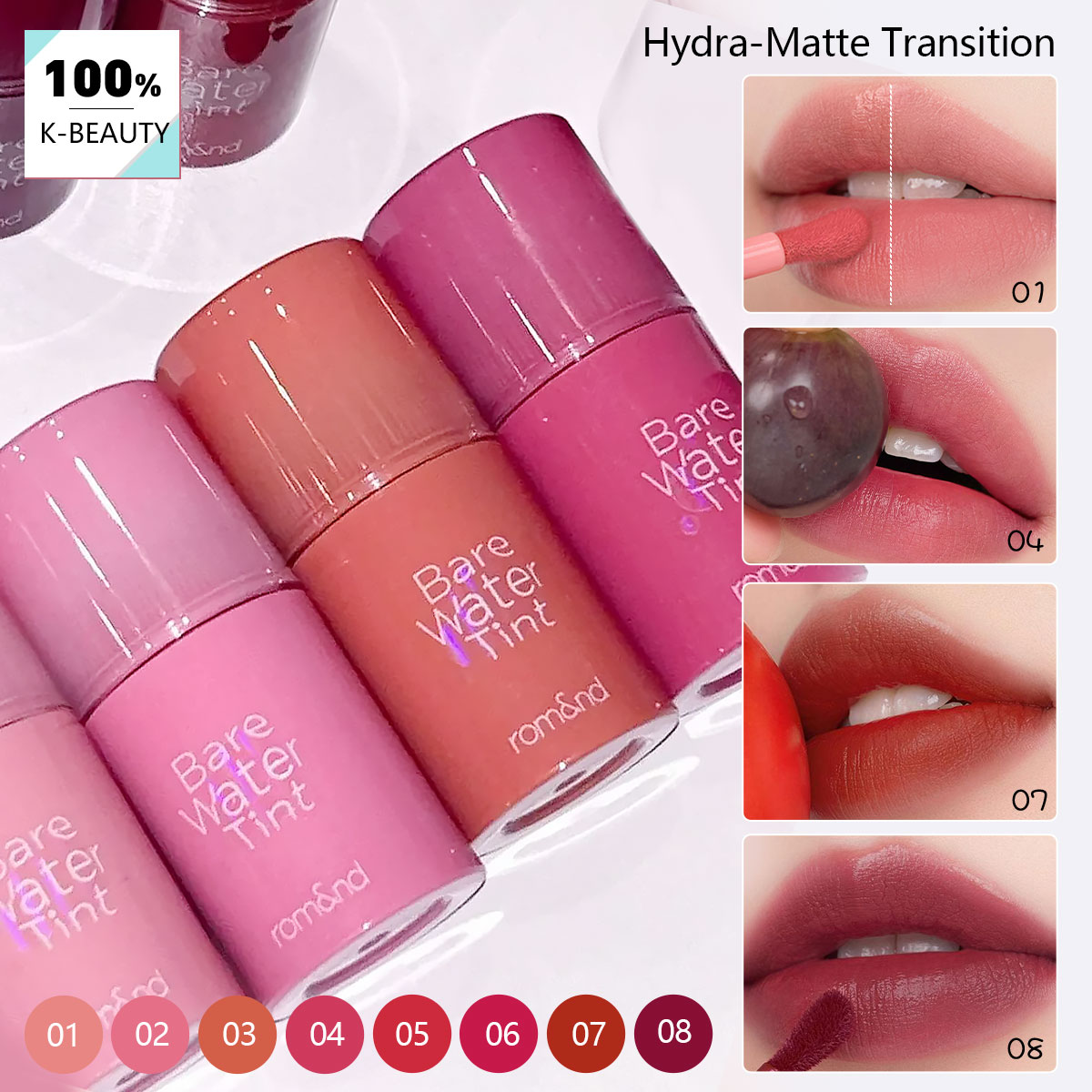 Lip Tint Korean - 롬앤앤 베어 무울 틴트, 워터-라이트 텍스처,