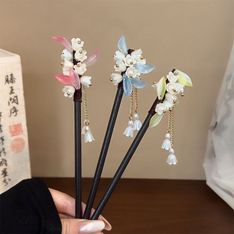 Hanbok Hair Pin - 중국 스타일의 전통 머리핀 은방울꽃 태슬