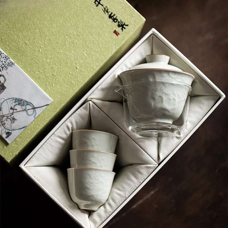 Korean Tea Set - 부티크 수제 릴리프 커버 볼 세트