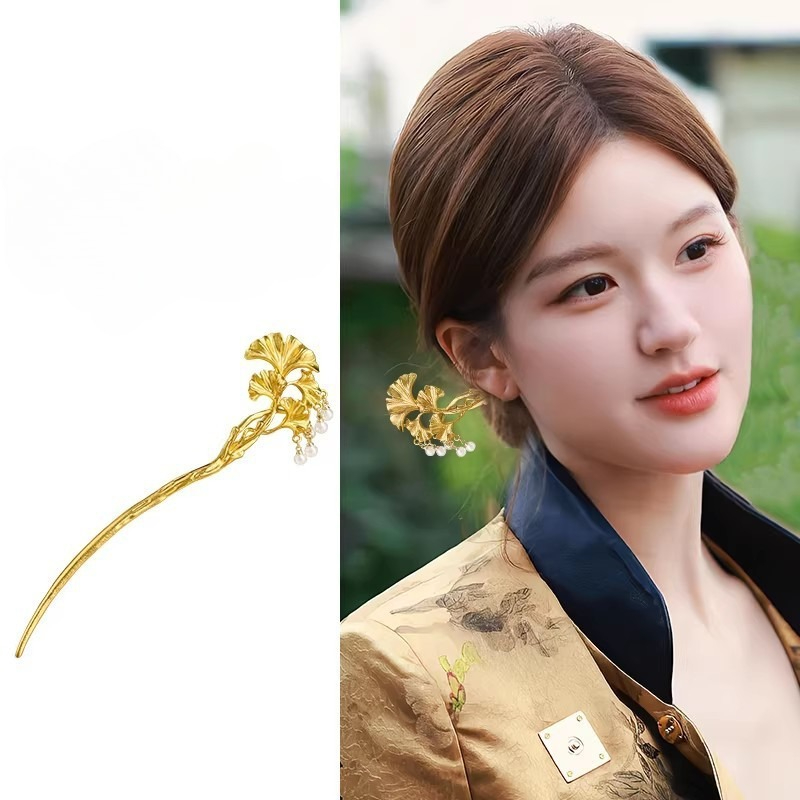 Hanbok Hair Pin - 1PC 우아한 황금 은행잎 머리핀 새로운