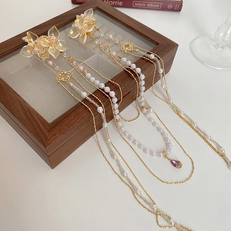 Hanbok Hair Pin - 새로운 중국 스타일 라인 석 꽃