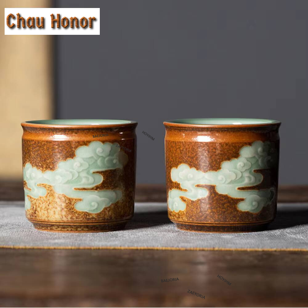 Celadon Ceramic Cup - 수제 Longquan 청자 찻잔, 빈티지 가마