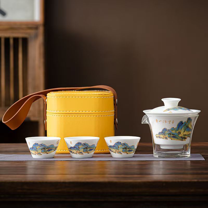 Korean Tea Set - 여행용 제이드 화이트 도자기 차 세트,