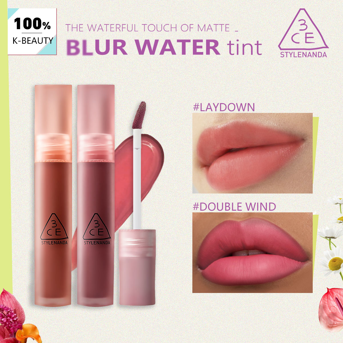 Lip Tint Korean - 3CE 블러 워터 틴트, 빌더블 컬러