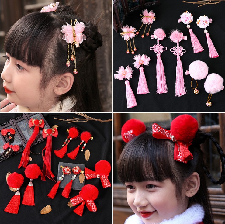 1 쌍 중국어 Hanfu 헤어 액세서리 레드 핑크 꽃  - Hanbok Hair Pin 리뷰 및 가격