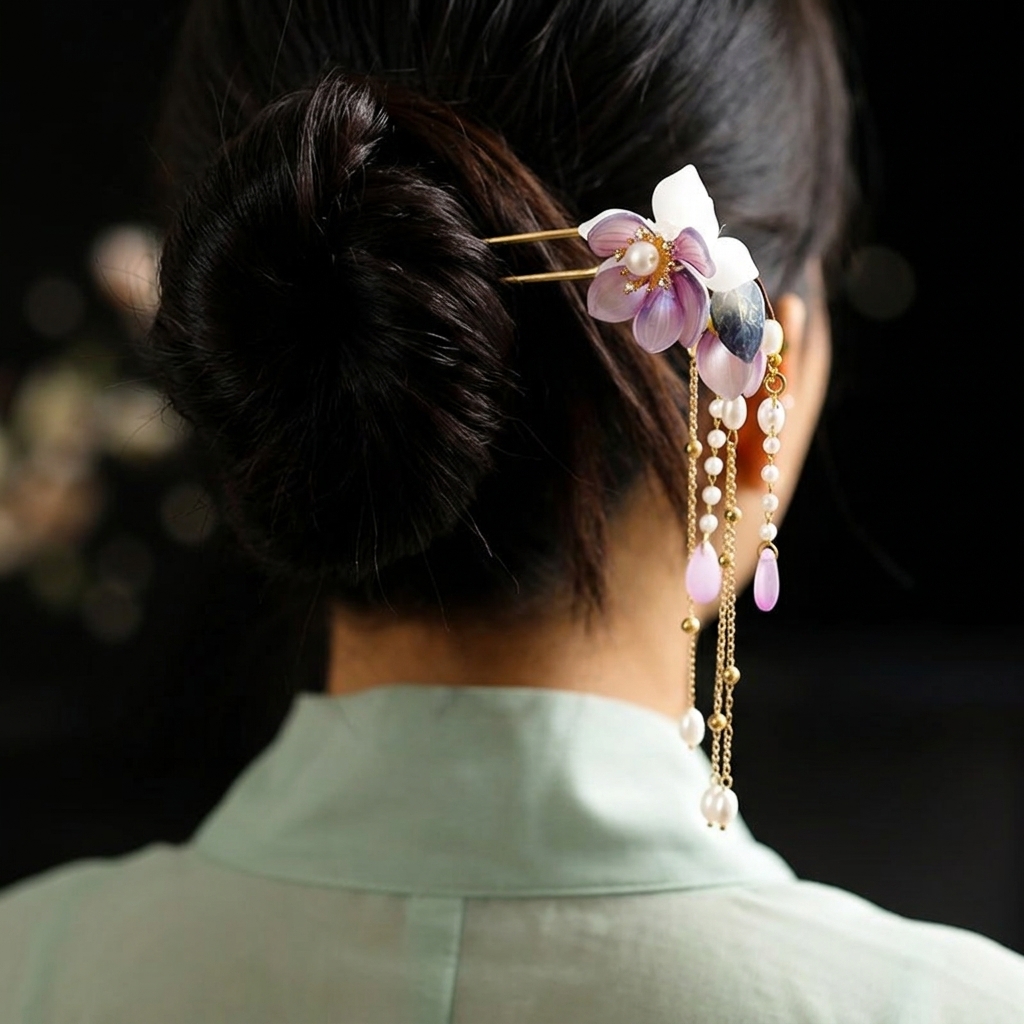 난초 꽃 장식이 있는 합금 U자형 머리핀, 부드럽게 손 - Hanbok Hair Pin 리뷰 및 가격