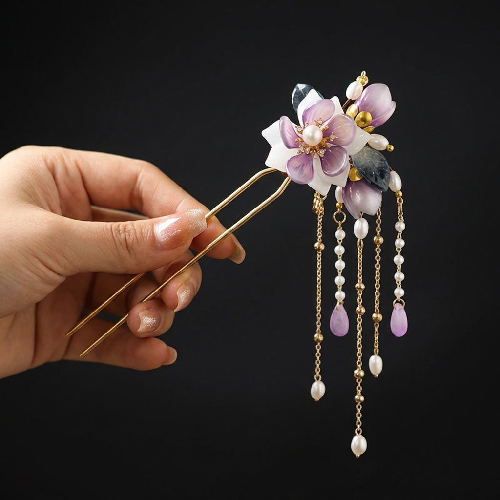 난초 꽃 장식이 있는 합금 U자형 머리핀, 부드럽게 손 - Hanbok Hair Pin 리뷰 및 가격