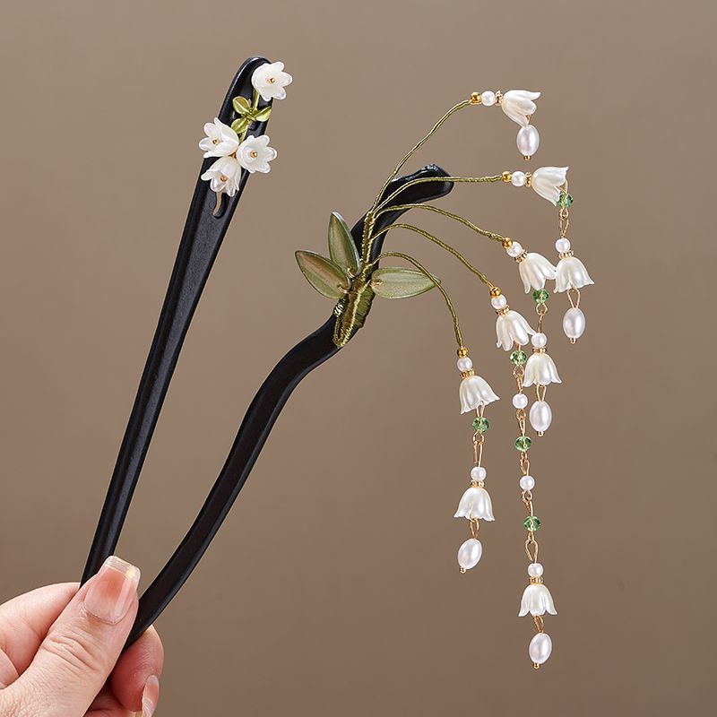 은방울꽃 헤어 스틱 레트로 나무 꽃 태슬 머리핀 중국  - Hanbok Hair Pin 리뷰 및 가격