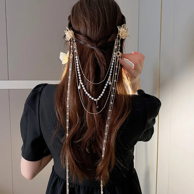 새로운 중국 스타일 라인 석 꽃 헤어 클립 모조 진주  - Hanbok Hair Pin 리뷰 및 가격