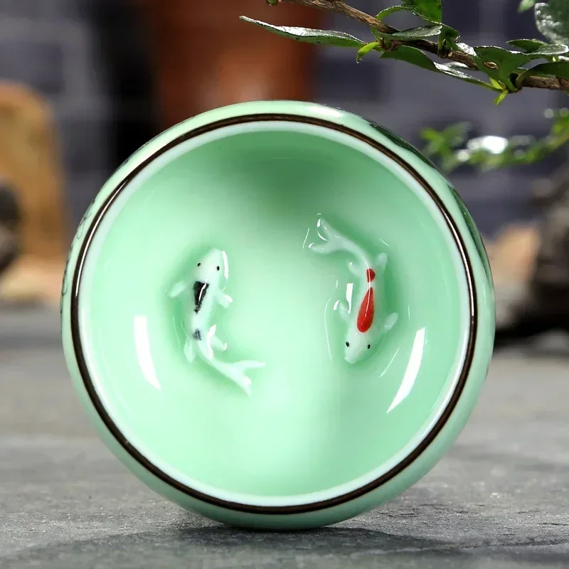 차컵 세라믹 1개 청자 수공예 풍경화 연꽃 잉어 차그릇 - Celadon Ceramic Cup 리뷰 및 가격