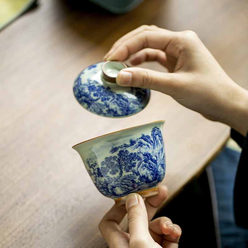 중국 레트로 청화백자 티컵 휴대용 원포트 투컵 쓰리컵  - Korean Tea Set 리뷰 및 가격